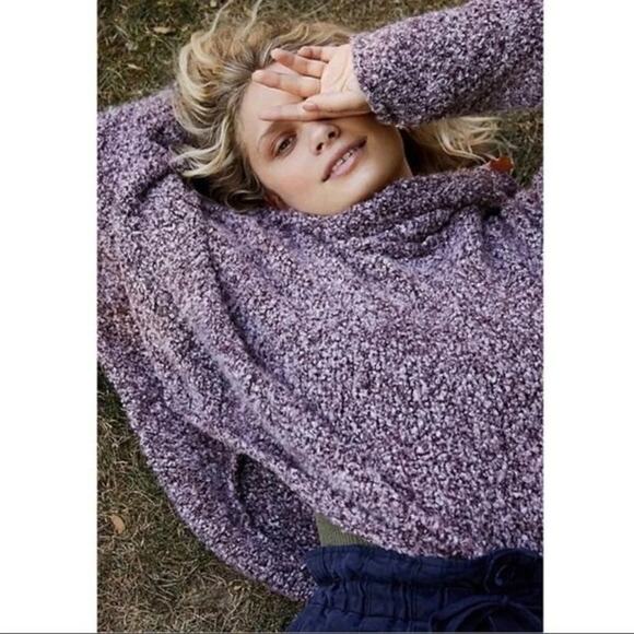 Free People BFF Cowl Neck Sweater Grape Hyacinth Size S Slouchy OB1032730 - Picture 2 of 7
